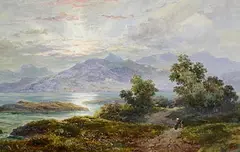 James Brennan, Animated Landscape, View of Killarney, 1882, oil on card