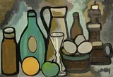 Markey Robinson, Still Life - Fruit and Jugs, gouache on board