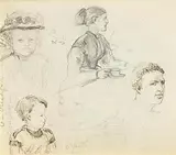 W.B. Yeats as a Boy and other Studies by John Butler Yeats, pencil on paper, sold Feb 2024