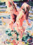 A Chilly Dip by Arthur K. Maderson, oil on board, sold Feb 2024