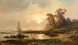 19th Century Continental School, Evening Light, oil on canvas