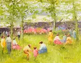 Elizabeth Brophy, Picnics in the Park, oil on board