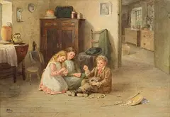 Samuel McCloy, Children Playing in the Pantry, watercolour on paper