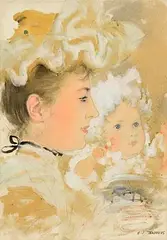 Henry Jones Thaddeus, Portrait of Mrs. Thaddeus (Mary Grimshaw Woodward) and her son, Frederick Francis (Freddy), watercolour on paper