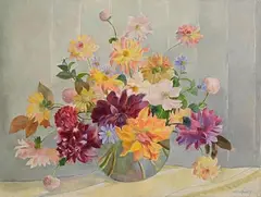 Still Life - Vase of Summer Flowers by Moyra Barry, oil on canvas, sold Feb 2024