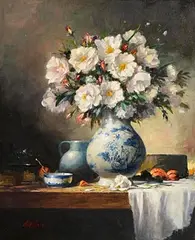 Mat Grogan, Still Life - Chinese Vase of Flowers, oil on canvas