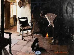Rowland Davidson, Winter Warmth, oil on canvas