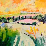 Paula McKinney, Castle on the Hill, oil on board