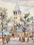 Fergus O'Ryan, St. Germain des Pres, Paris, watercolour on paper