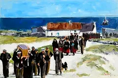 Michael Hanrahan, Funeral on Inis Oirr, Aran Islands, oil on canvas board