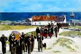 Michael Hanrahan, Funeral on Inis Oirr, Aran Islands, oil on canvas board