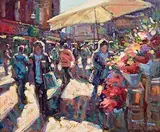 Flower Sellers, Grafton Street by Norman Teeling, oil on board, sold Feb 2024
