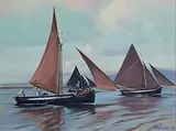 Galway Hookers at Roundstone by Cecil Maguire, 1989, oil on board, sold Jan 2024