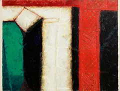John Shinnors, Black and Green Scarecrow, Maidstone Bridge, oil on linen