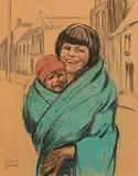 William Conor, Mother and Child, wax crayon on paper