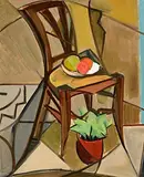 Arthur Armstrong, Interior with Chair and Fruit, oil on board