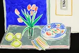 Nicholas Healy Hutchinson, Blue Table with Lemons, 1983, watercolour