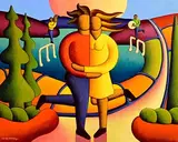Alan Kenny, Lovers with Musicians on Notes, acrylic on canvas