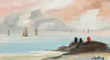 Markey Robinson, Sunset Over Achill Strand, gouache on board