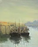 Fishing Boats, Roundstone by Norman J. McCaig, oil on canvas board, sold Jan 2024