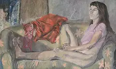 Girl on Couch by Suzy O'Mullane, 2002, oil on board, offered Jan 2024
