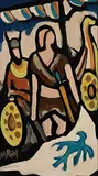 Markey Robinson, Warriors, gouache on board