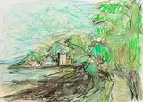 Nancy Wynne-Jones, Tower by the Sea, mixed media on paper