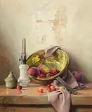 Robert Chailloux French, Still Life - Peaches and Cherries, oil on canvas