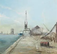 Peter Pearson, Quays, Dublin, 1989, oil on board