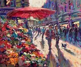Flower Sellers, Grafton Street by Norman Teeling, oil on board, sold Jan 2024