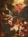 17th Century Continental School, The Adoration, oil on canvas