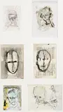 John Kingerlee, Head Studies, six mixed media works on paper (framed as one)
