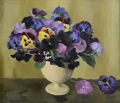 Moyra Barry, Still Life with Pansies, oil on canvas