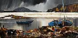 J.P. Rooney, Curraghs by the Tide, Cork Coast, oil on board