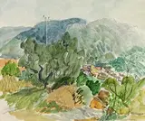 Elizabeth Rivers, Continental Landscape, watercolour on paper
