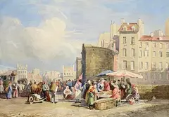 David Cox Jnr., A Street Market in the Continent, watercolour