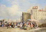 David Cox Jnr., A Street Market in the Continent, watercolour