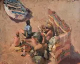 Ken Moroney, At the Beach, oil on board