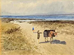 Bringing Home the Kelp by William Percy French, watercolour on paper, sold Nov 2023