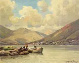 Charles McAuley, Fishermen, Co. Galway, oil on board