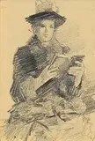 Lady Reading by John Butler Yeats, pencil on paper, sold Nov 2023