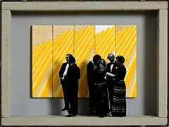 Robert Ballagh, People and a Van der Grijn, mixed media