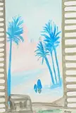 French Window with Figures by Markey Robinson, gouache on board, sold Nov 2023