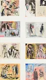 John Kingerlee, Figures, eight mixed media works on paper (framed as one)
