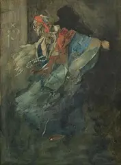 Illustration for Arabian Nights by René Bull, watercolour on paper, offered Nov 2023