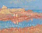 Shrimp Hunting at Torrox by Desmond Carrick, oil on canvas board, sold Nov 2023
