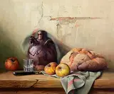 Robert Chailloux French, Wine Jug, Apples and Bread