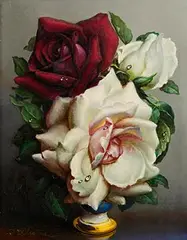 Irene Klestova, Roses, oil on board
