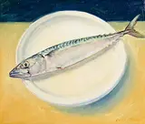 Maeve McCarthy, Mackerel (White Plate), 2001, oil on board