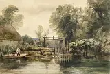 David Hall McKewan, Fishing by an Eel Bank, 1852, watercolour on paper